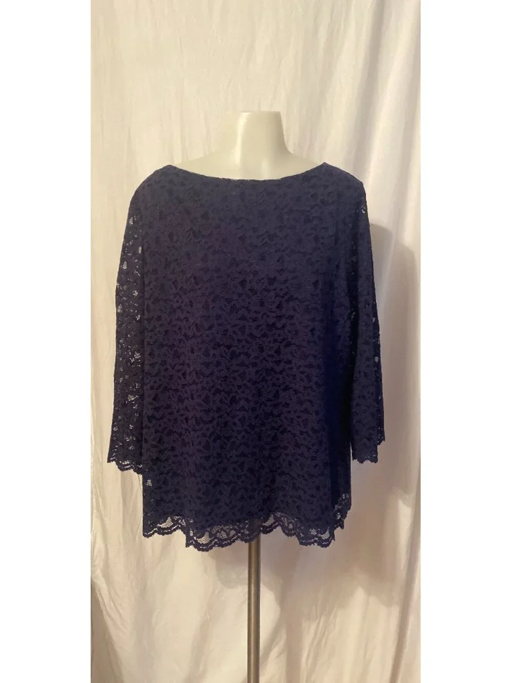 Charter Club Navy Blue Lace 3/4 Sleeve Blouse